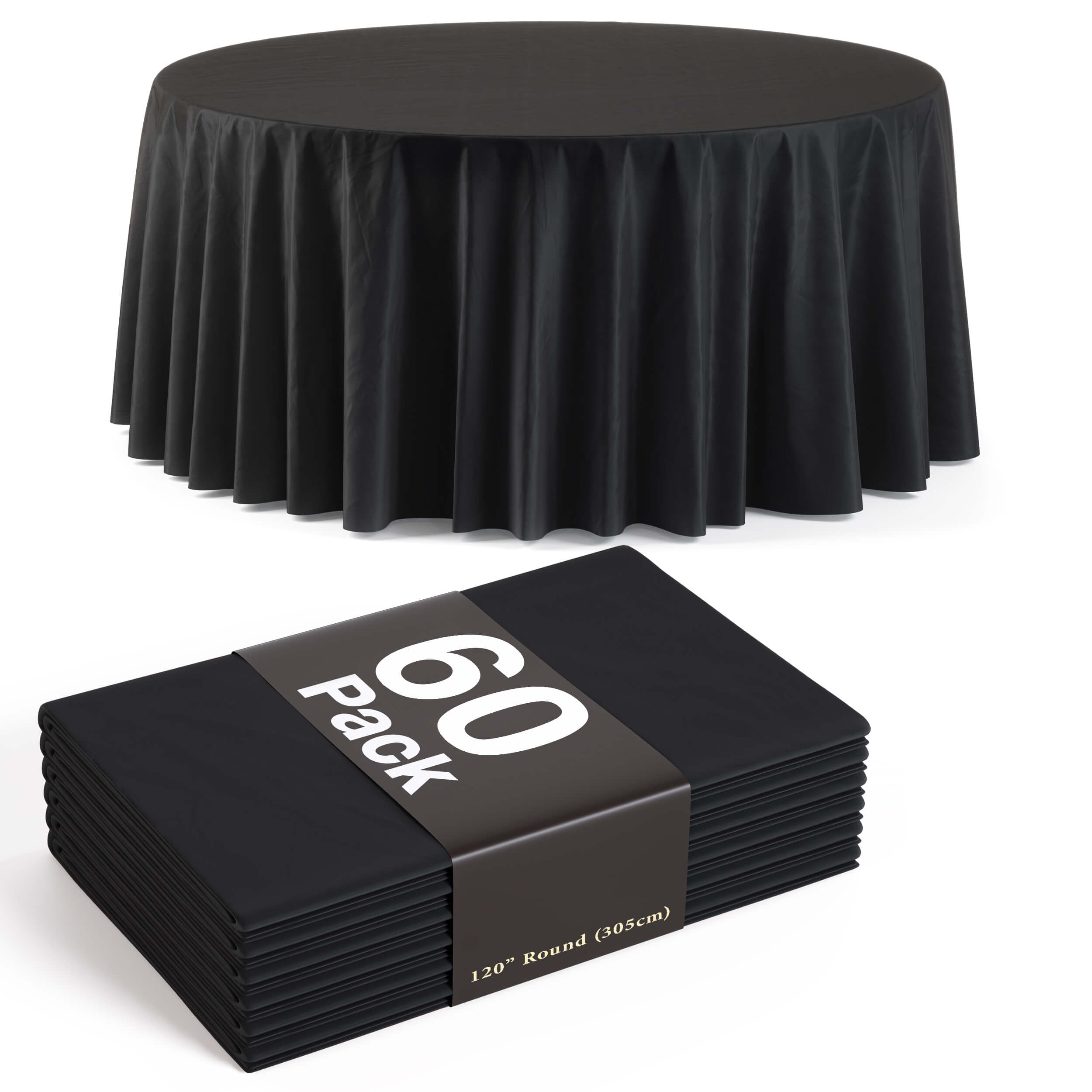 120 In. Premium Round Black Table Cover | 60 Count