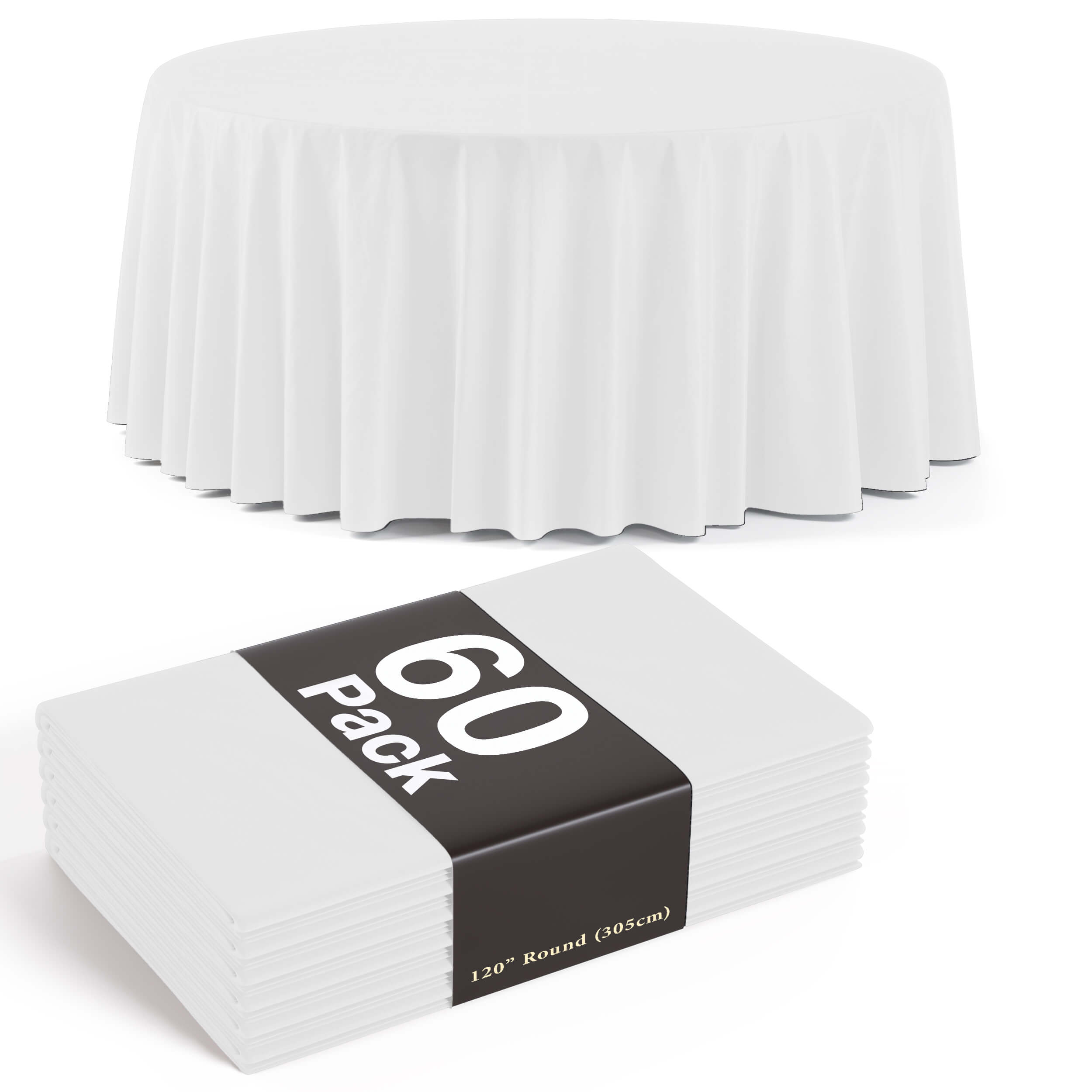 120 In. Premium Round White Table Cover | 60 Count