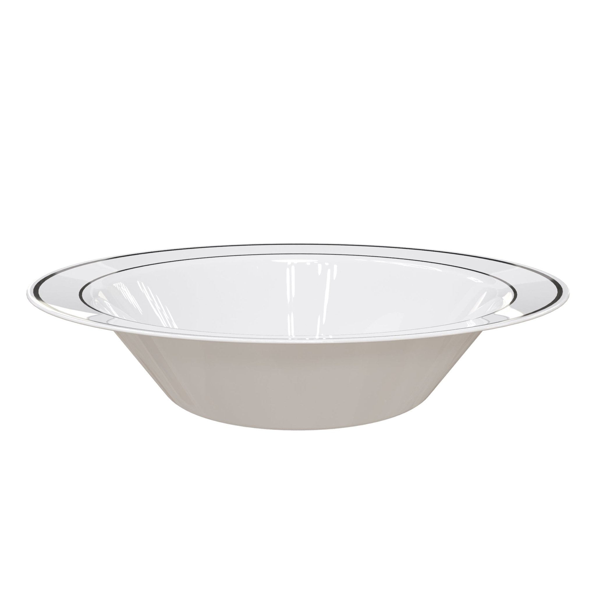 14 oz. White/Silver Line Design Plastic Bowls (120 Count)